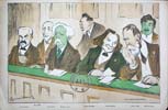L'Assiette au beurre, le concours du conservatoire, dessin d'Emmanuel Barcet. Jules Lemaitre, Julien Claretie, Gabriel Faur�, Fernand Bourgeat, Victorien Sardou, Ludovic Hal�vy et Maurice Donnay: 'Elle a de bien belles formes...' - 1907 - voir collections/revues