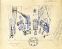 Jean Anouilh, dessin du décor de Victor ou Les enfants au pouvoir, Théâtre de l'Ambigu - 1962