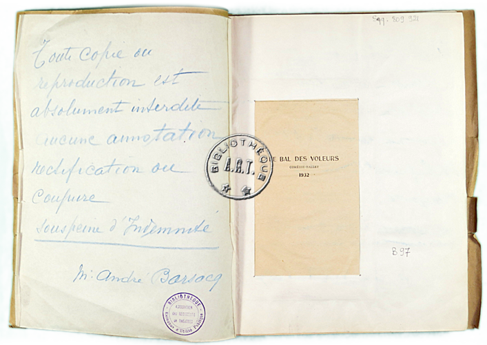 Le Bal des voleurs Théâtre des Arts 1938