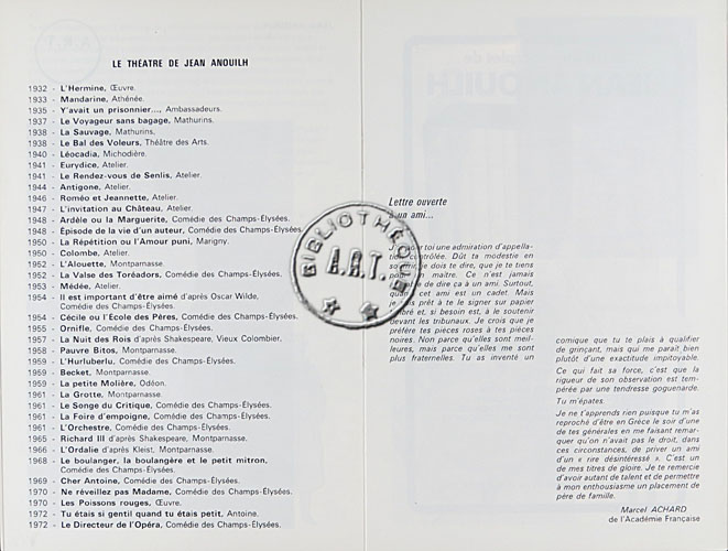 Les programmes de Théatre de l\