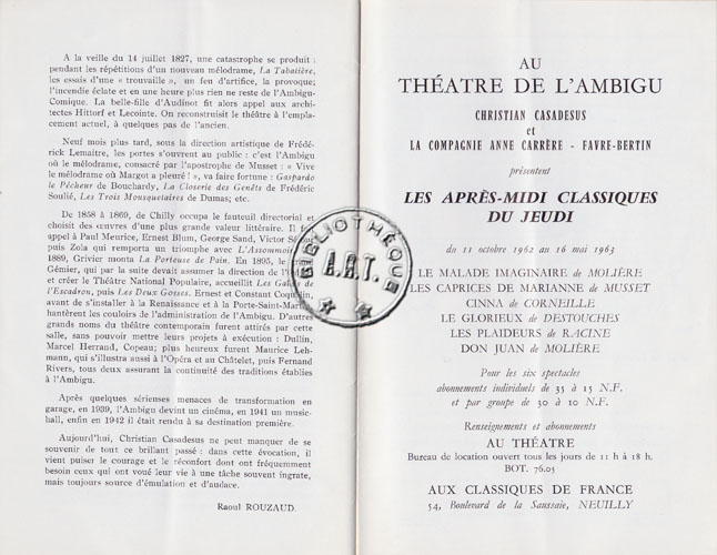 Les programmes de Théatre de l\